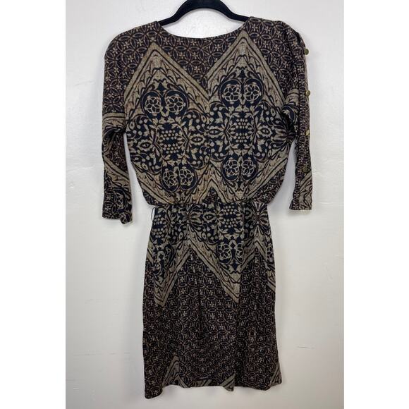 Olivia Matthews Brown and Black Floral Geometric Pattern Knit Dress - Picture 2 of 3